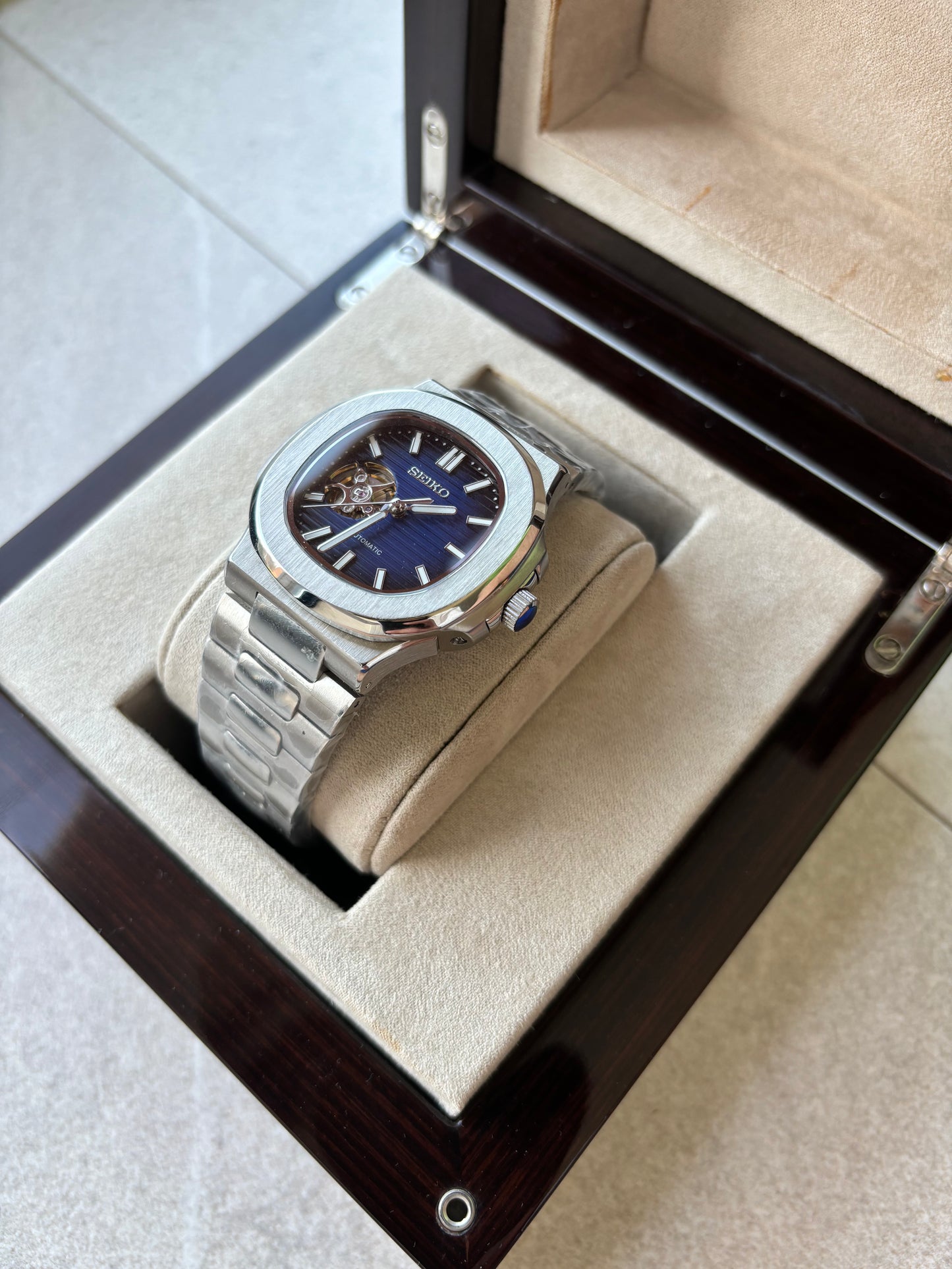 NAUTILUS OPEN HEART NAVY BLUE - RELOJ SEIKO NH35 PERSONALIZADO