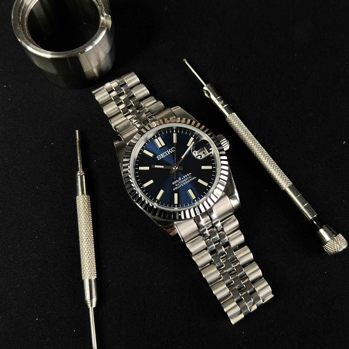 Montre Seiko Mod Personnalisée - Cadran Blanc/doré - Verre Saphir - Automatique - Neuve Avec étiquettes